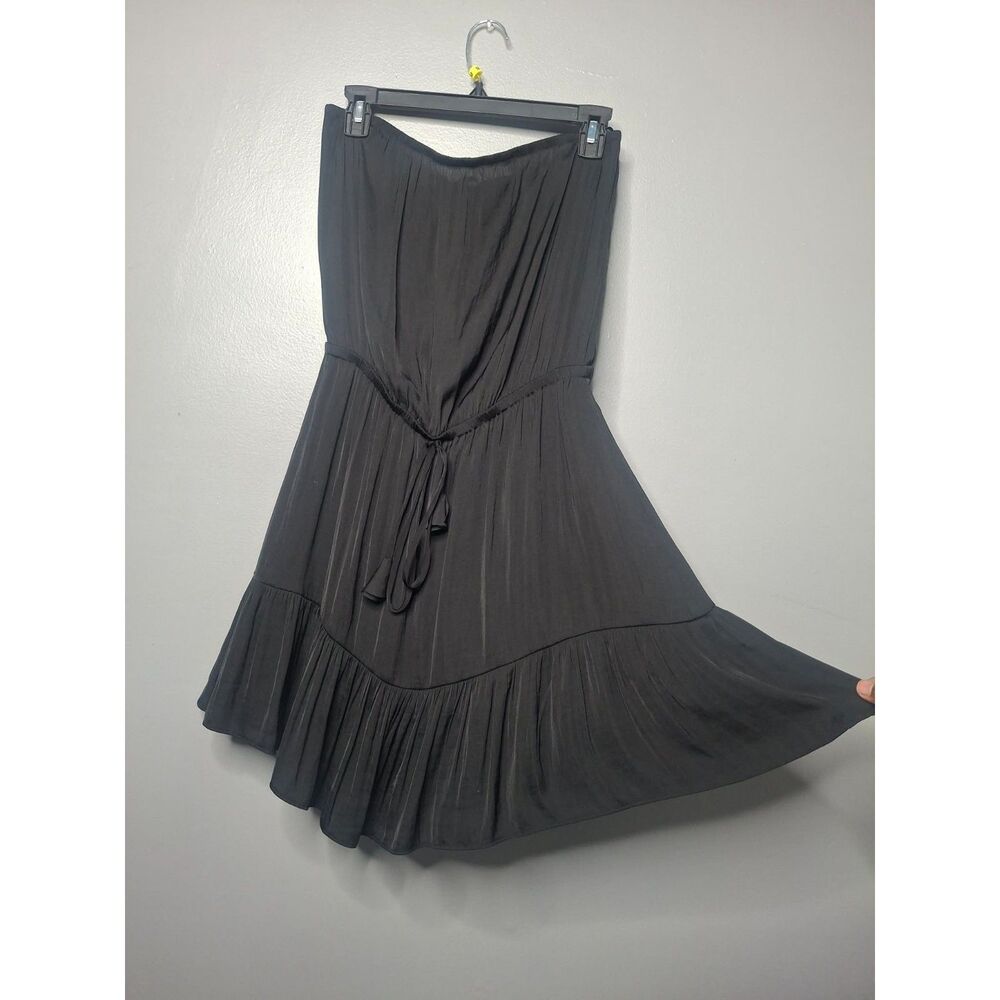 KLD Signature Black Strapless Tiered Swing Mini Dress USA Made Tie Front Small